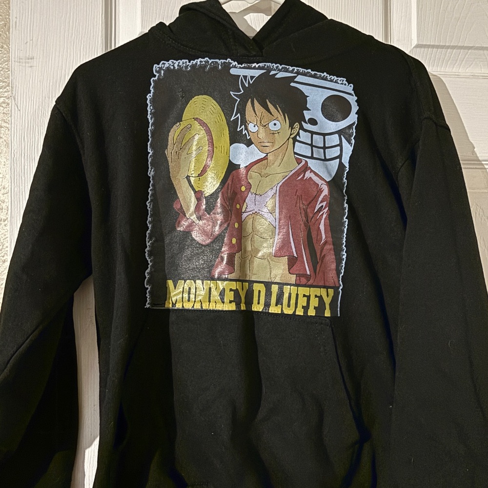 D Luffy black Monkey Hoodie “ Anime” Boys Size Large.